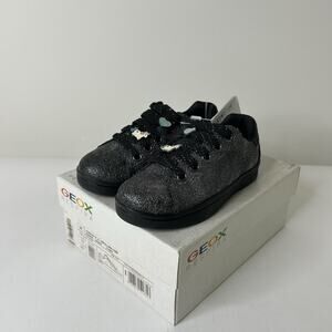 Geox Shoes Girls 10.5 Djrock Silver Glittery Sneaker Unicorn Heart Charms